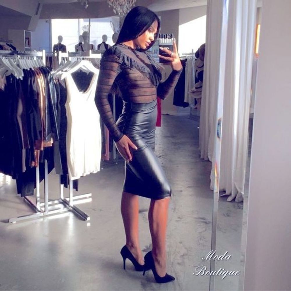 High Waist Midi Pencil Skirt - Picture 6 of 6